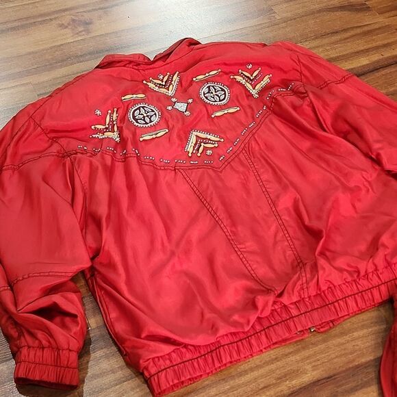VTG Nylon 90's Beaded Red & Turquoise Track Suit Set - Picture 9 of 13